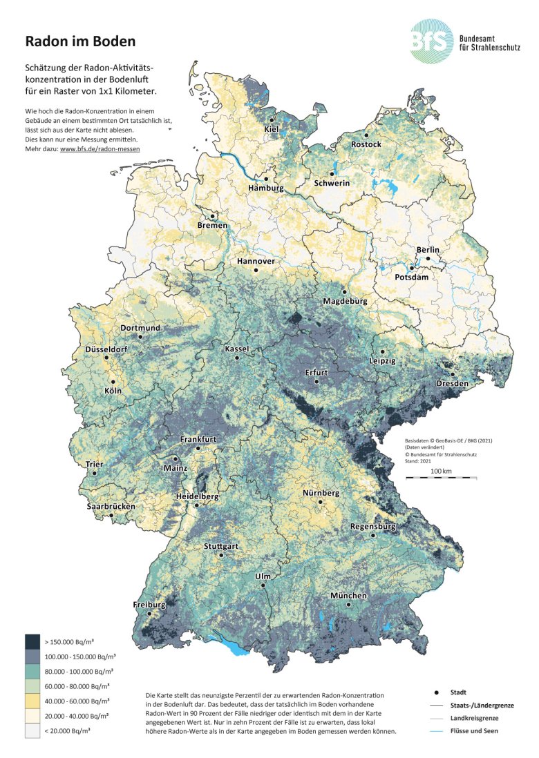 Deutschlandkarte "Radon im Boden"