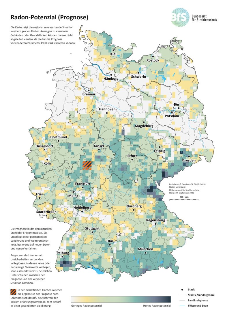 Deutschlandkarte "Radon-Potenzial"